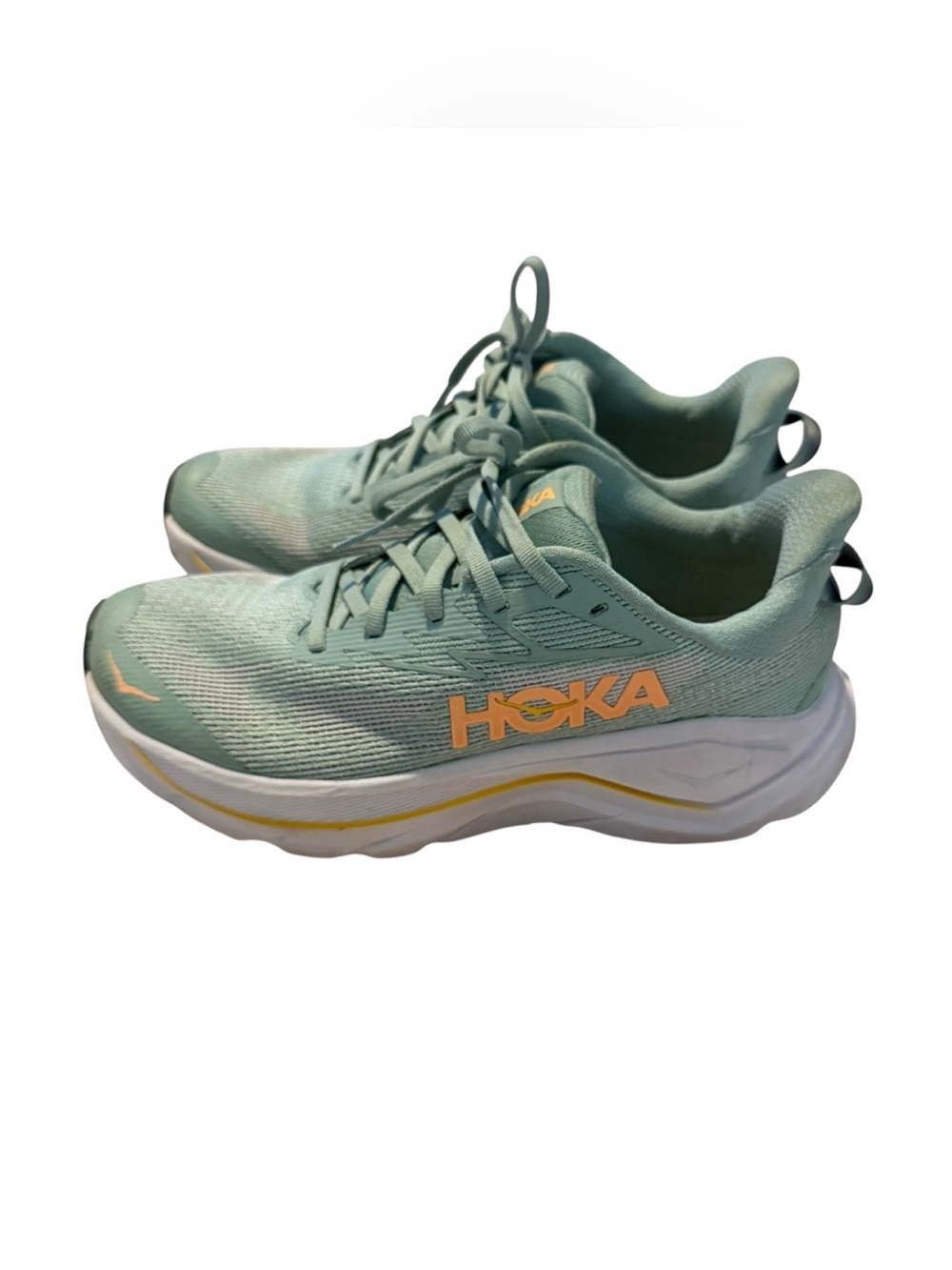 Hoka Women's Mint Green Athletic Running Shoes with Yellow Logo